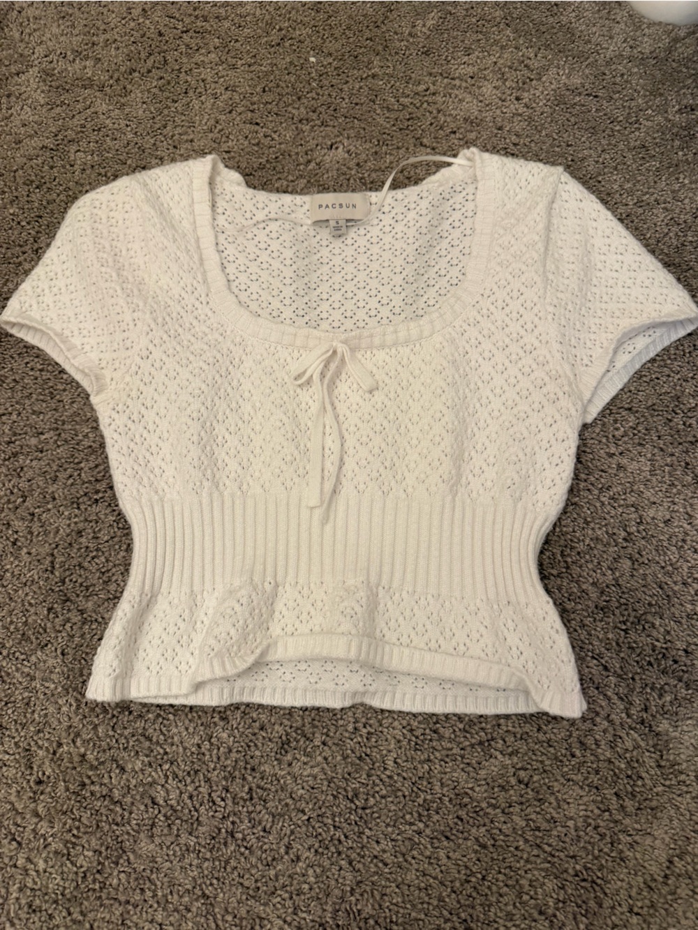 PacSun White Knit Tie-Front Scoop Neck Crop Top